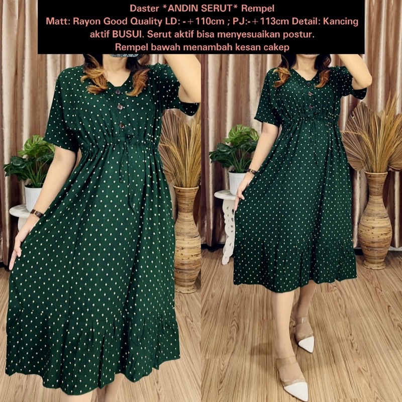 Daster Dress Serut Polos Rayon Adem Tebal Kancing Busui / Daster Andin Serut / Daster BUSUI / Daster Rayon Premium / Daster Rayon