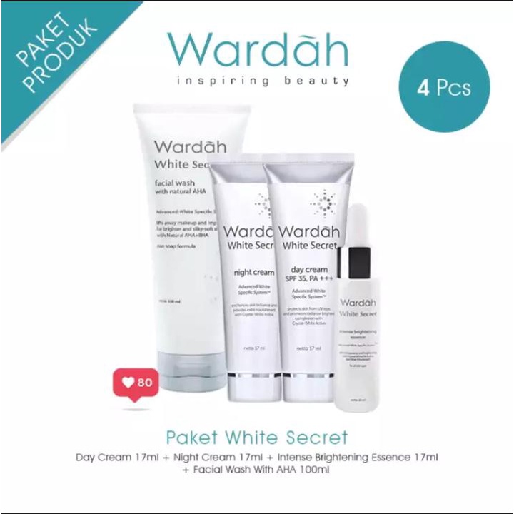Paket Ekonomis Wardah White Secret ( Face Wash 100 mL + Serum 17 mL + Day 17 mL + Night Cream 17 mL 