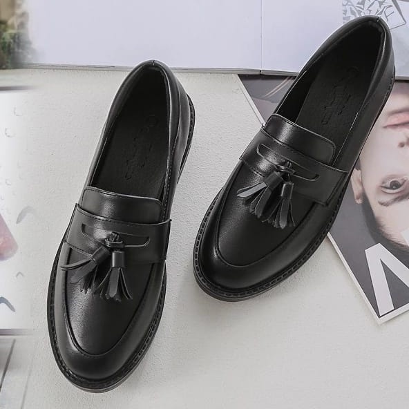 fakhrieshop- SEPATU LOAFERS STYLE RUMBAI TWO / SEPATU WANITA BLACK DOF PREMIUM 903