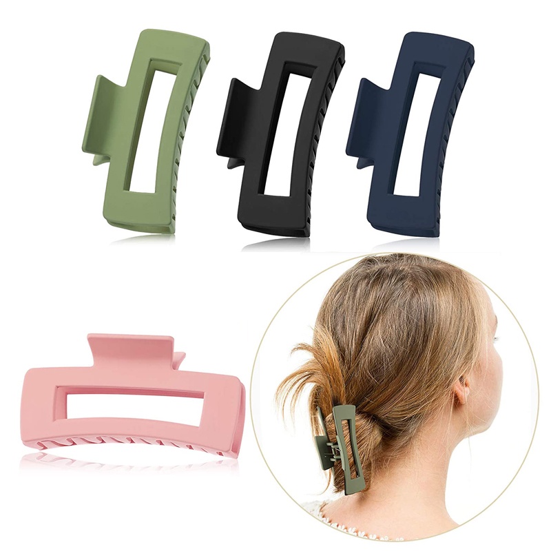 [Ready Stock] 1Pc Korea Solid Color Frosted Square Hair Claws Clip Hollow Shark Claw Hair Clips Matte Acrylic Hair Claw Hair Crab