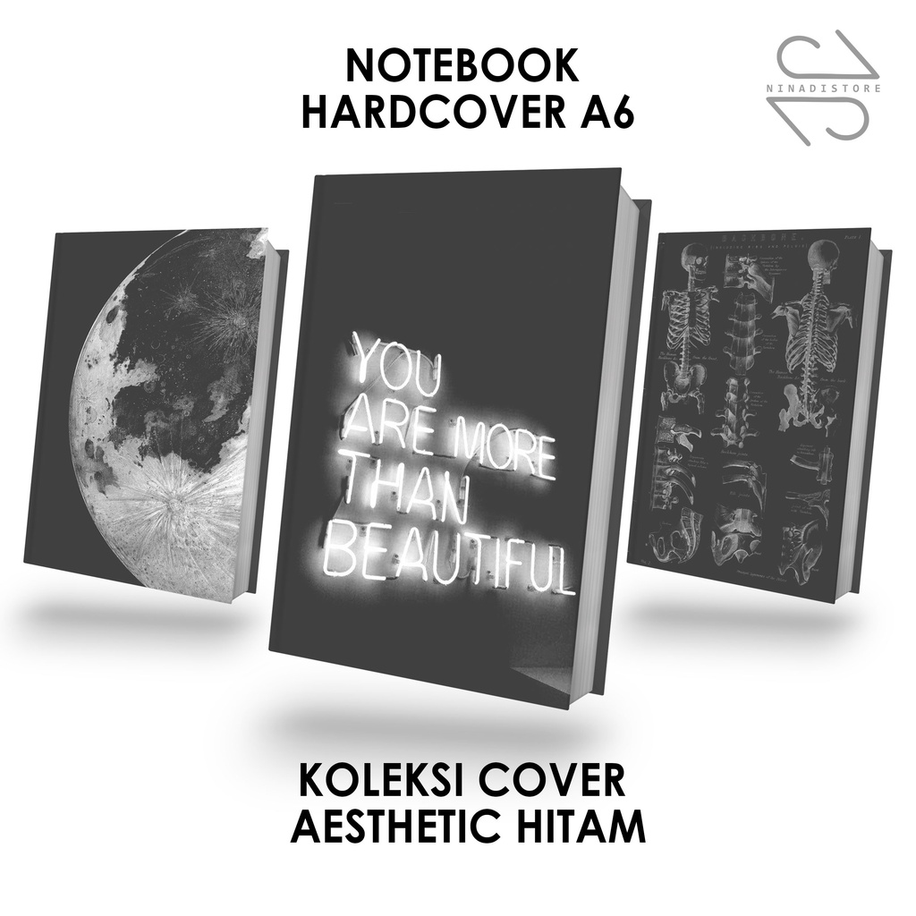 Pocket Book/Notebook Hardcover A6 isi polos dan garis Gambar Aesthetic Black