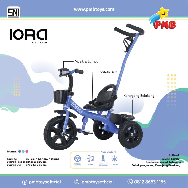 Tricycle PMB Iora TC 03 Sepeda Tiga Roda Sepeda Anak Dorongan