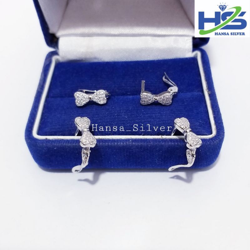 Anting Perak Asli Silver 925 Lapis Emas Putih Model Jepit Pita - Anting Wanita Anti Karat