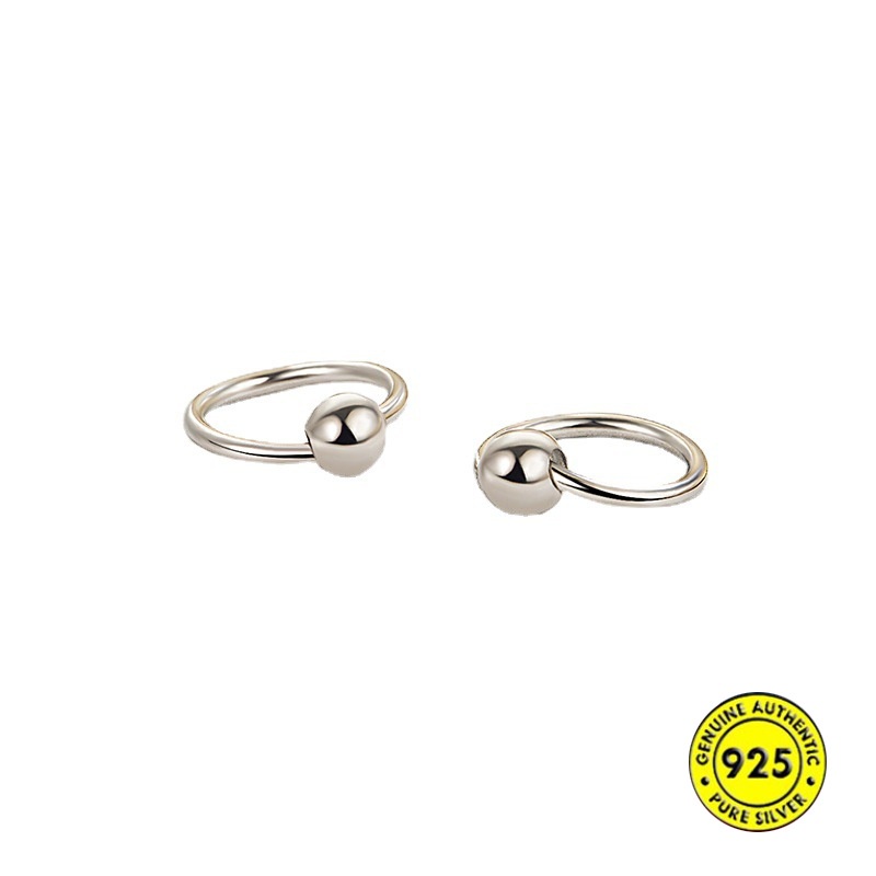 Anting Kait Sterling Silver Hias Manik-Manik Bulat Untuk Wanita