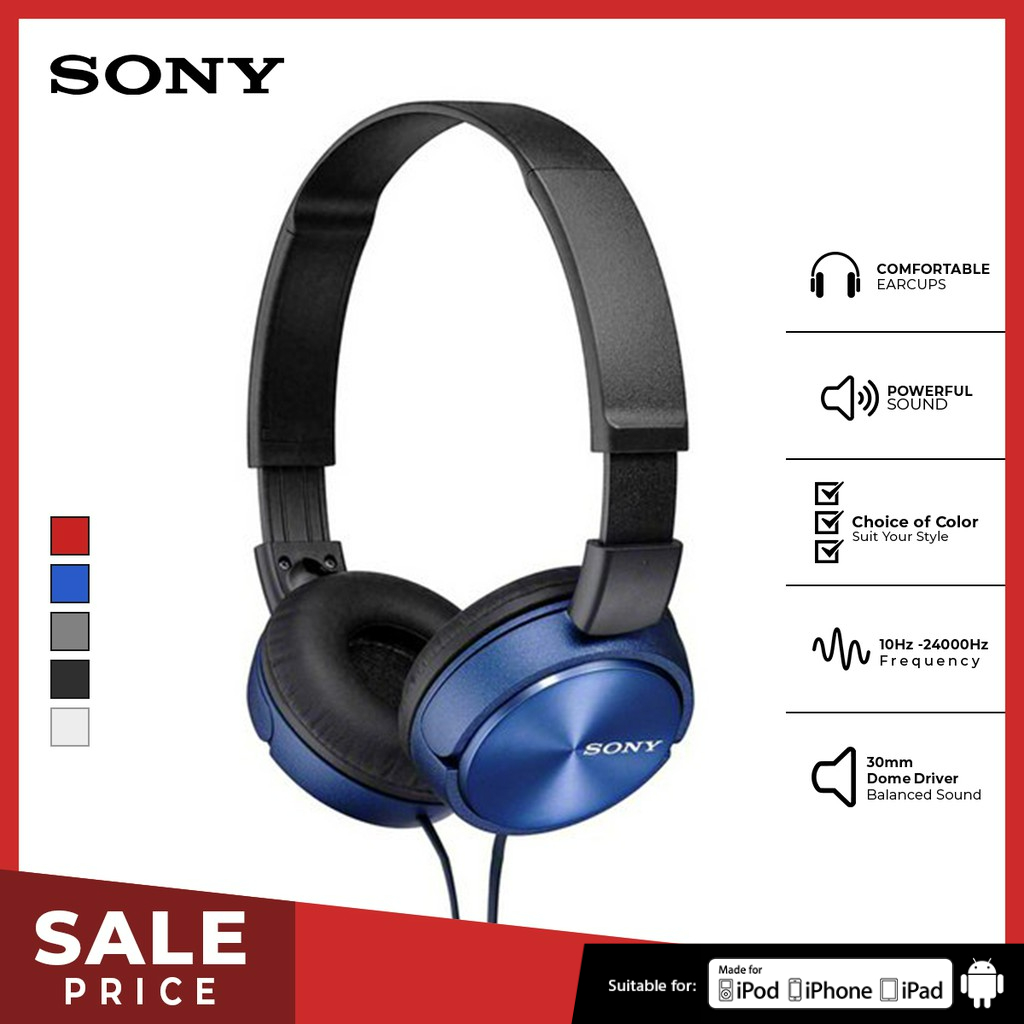 Sony MDR-ZX310AP Headset Mass Model Overbands With Microphone - Blue Original