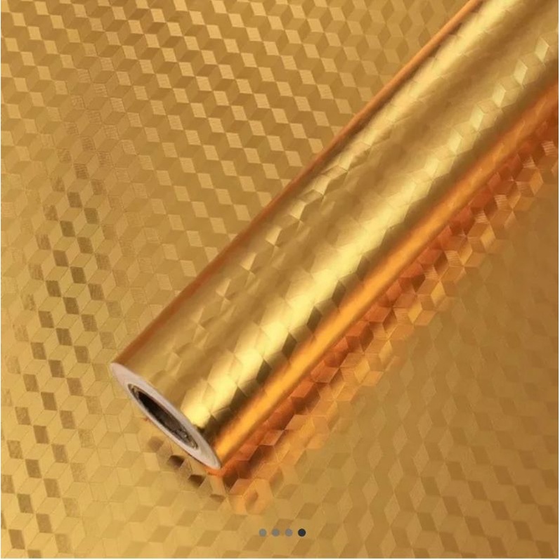 Wallpaper Sticker Dinding Dapur foil tekstur kotak gold