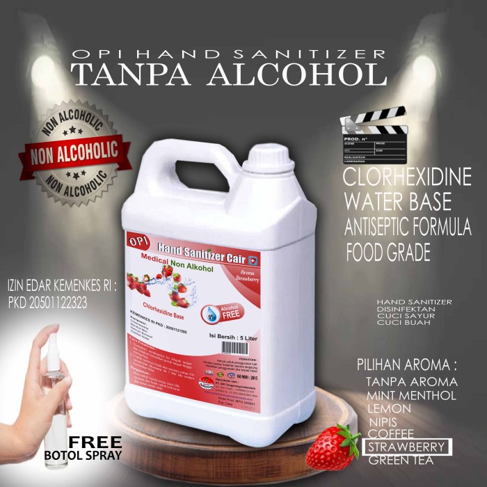 Hand Sanitizer Non Alkohol 5 Liter Stroberi dll bonus botol spray Promo berlaku hanya bulan ini saja, ayo buruan sebelum habis periode promo sudah ada izin edar resmi by Oke sabun suplayer