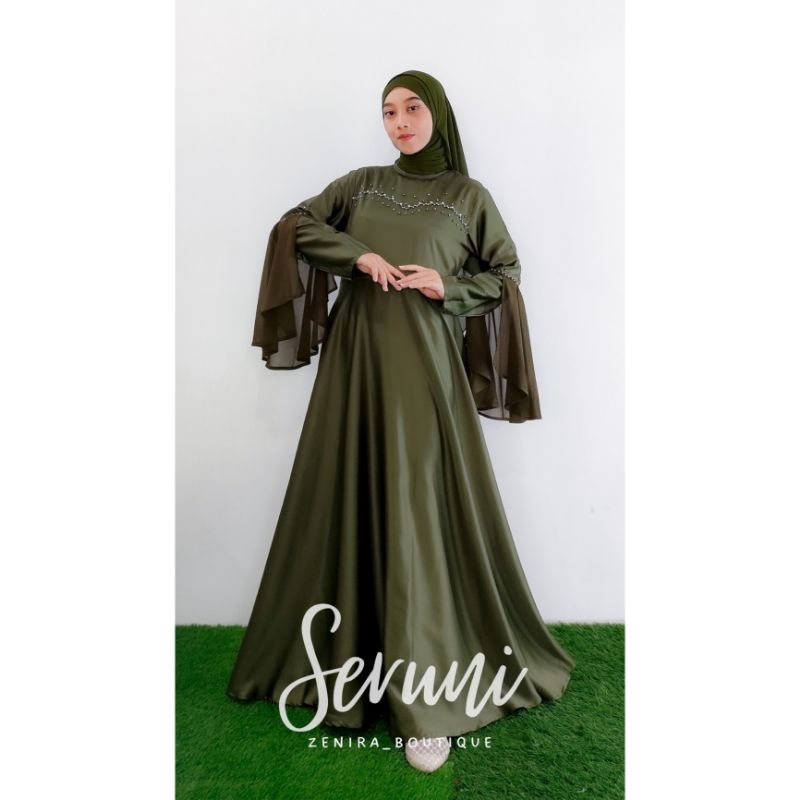 SERUNI GAUN lengan terompet ceruty variasi payet mewah / baju pesta remaja / prewedding / wisuda / gamis kondangan / couple / tersedia ukuran kecil hingga jumbo