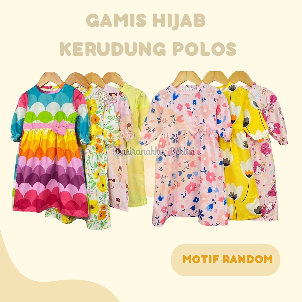 Gamis Katun Anak Hijab Kerudung Polos Size 1-6Th