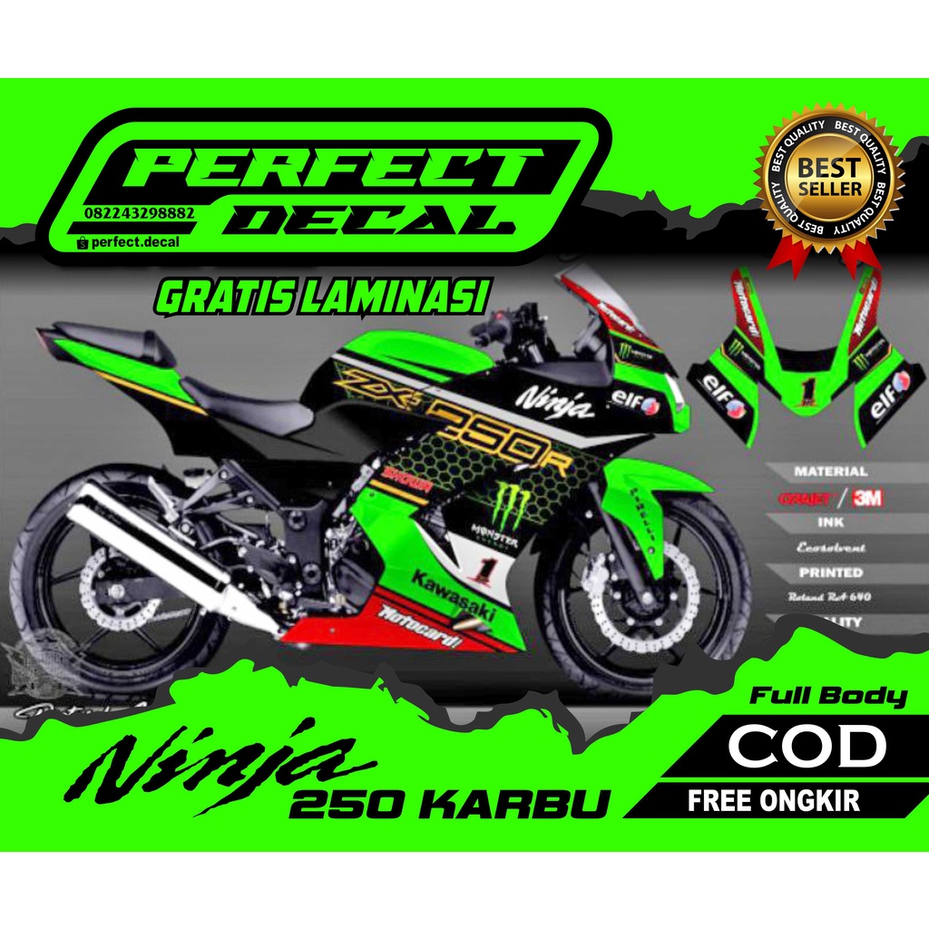 Decal Stiker Motor Kawasaki NINJA 250 KARBU / NINJA 250 FI / NINJA 250 MONO Full Body / Custom (FIRI