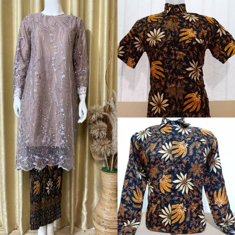 TUNIK TULLE &amp; KEMEJA BATIK COUPLE/KEBAYA COUPLE SERAGAMAN PESTA