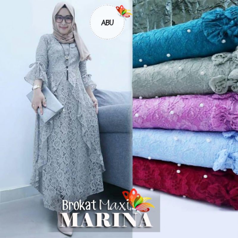 3 UKURAN KID L XL MAXY MARINA FASHION PAKAIAN WANITA MUSLIM GAMIS DRESS MAXI BAHAN BRUKAT LAPIS FURING JCHM