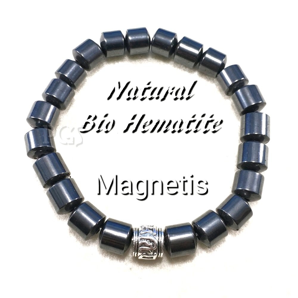 GELANG NATURAL HEMATITE KOTAK MAGNETIS PREMIUM QUALITY BRACELET DENGAN ORNAMEN PERAK 925