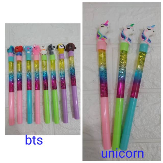 

Pulpen gel gliter air BTS dan unicorn