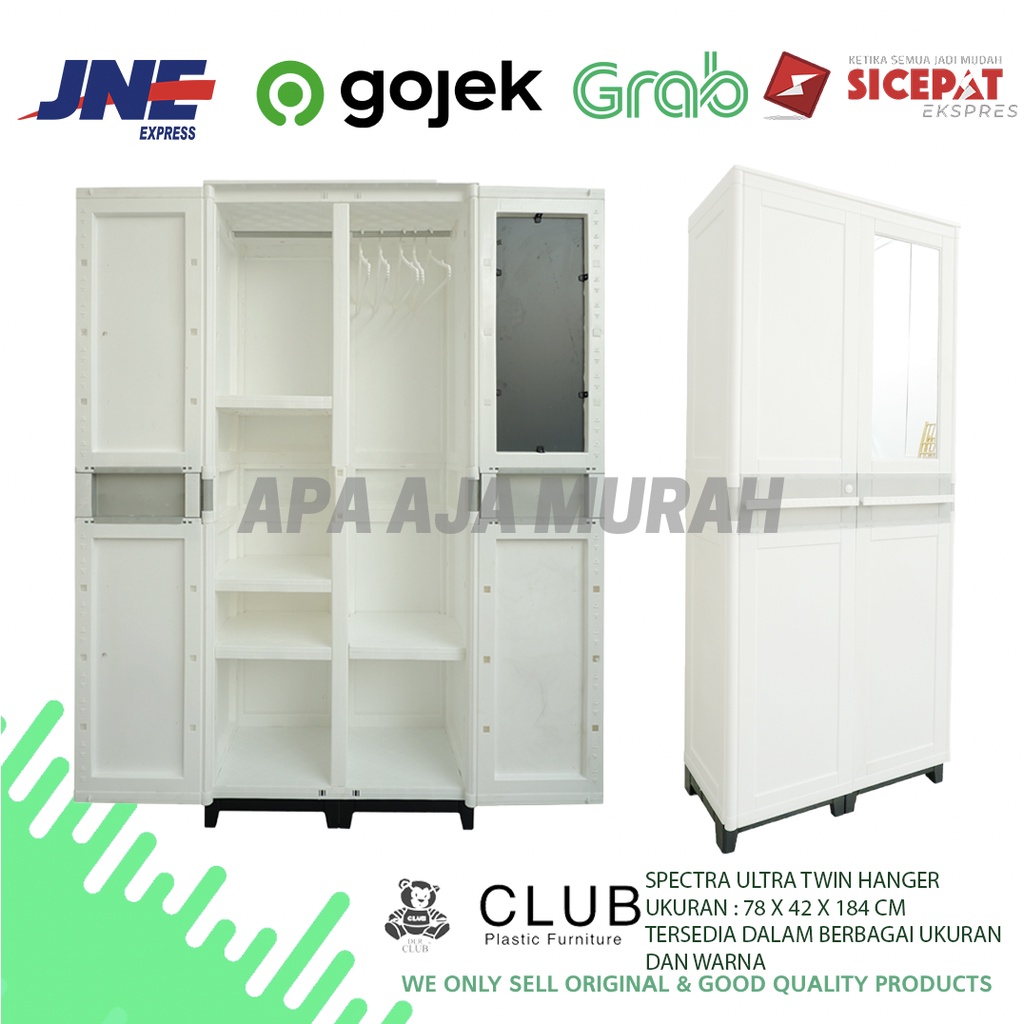 LEMARI PAKAIAN PLASTIK DENGAN KACA CLUB / LEMARI PLASTIK JUMBO CLUB MURAH / LEMARI MINIMALIS MURAH /