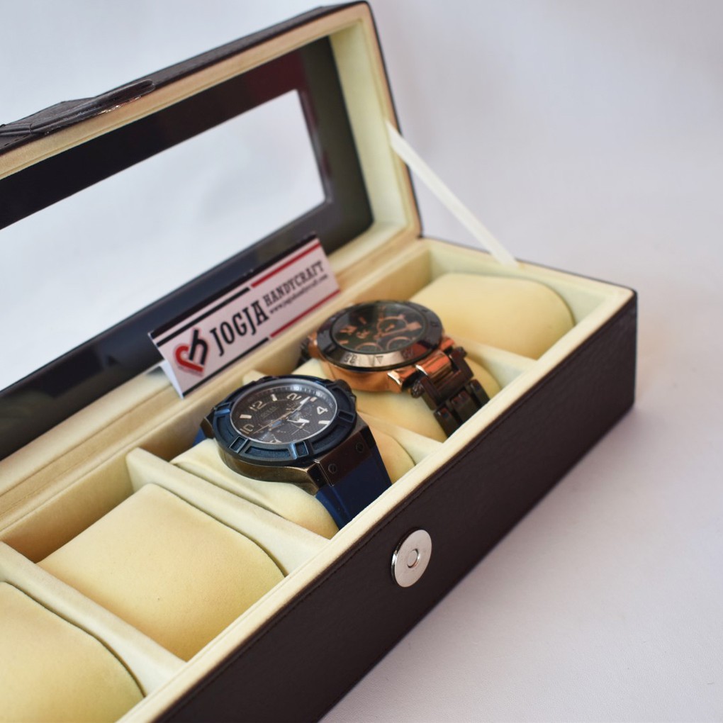 Premium Quality JUMBO Size Kotak Jam Tangan Isi 5 / Tempat Jam / Watch Box Coklat krem