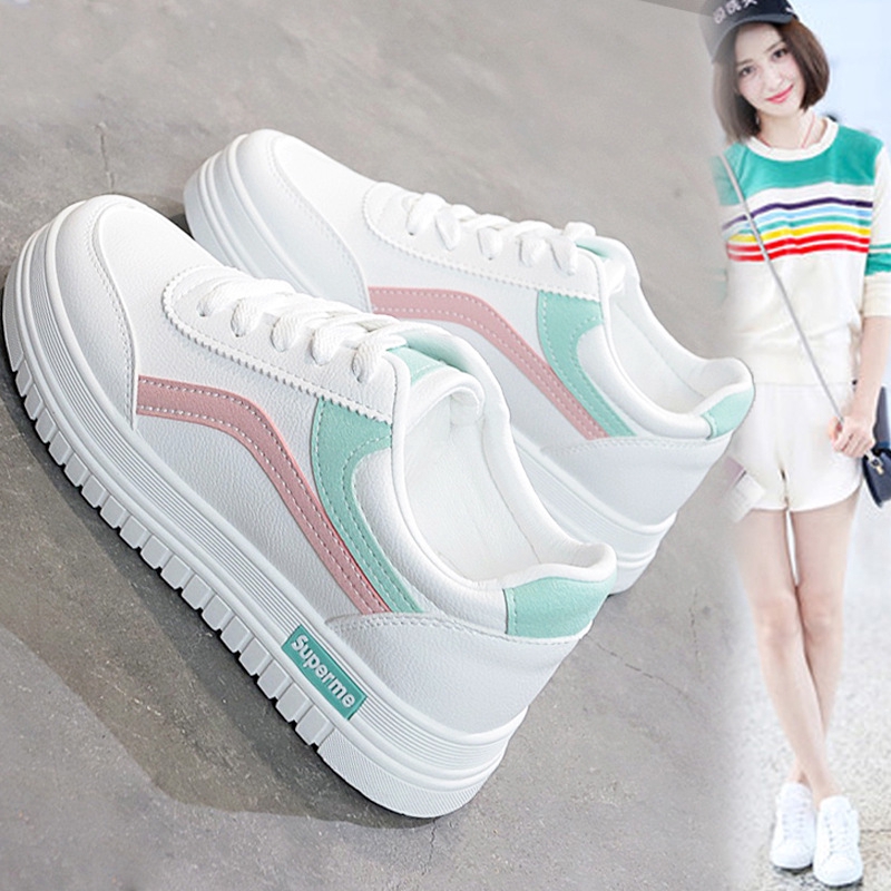 【CUCI GUDANG】Sepatu Sneakers Wanita Kasual Model Simpul Tali Aksen List Warna untuk Wanita size 35-40