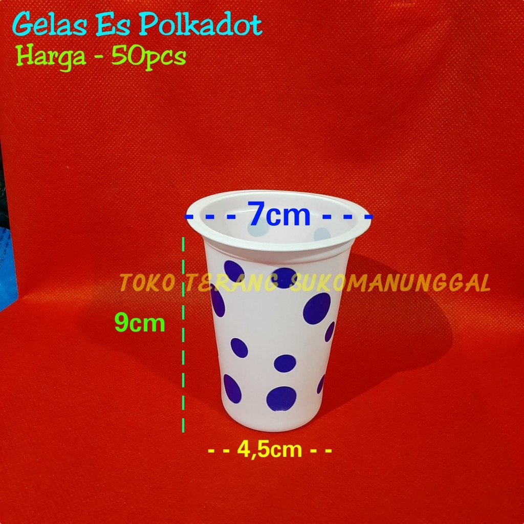 Gelas es polkadot / gelas bola / gelas es / gelas plastik / gelas minum / gelas sekali pakai