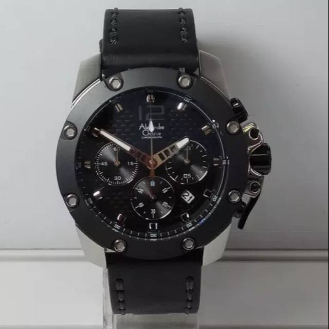 JAM TANGAN PRIA ALEXANDRE CHRISTIE AC 6290 SILVER BLACK LEATHER BLACK ORIGINAL