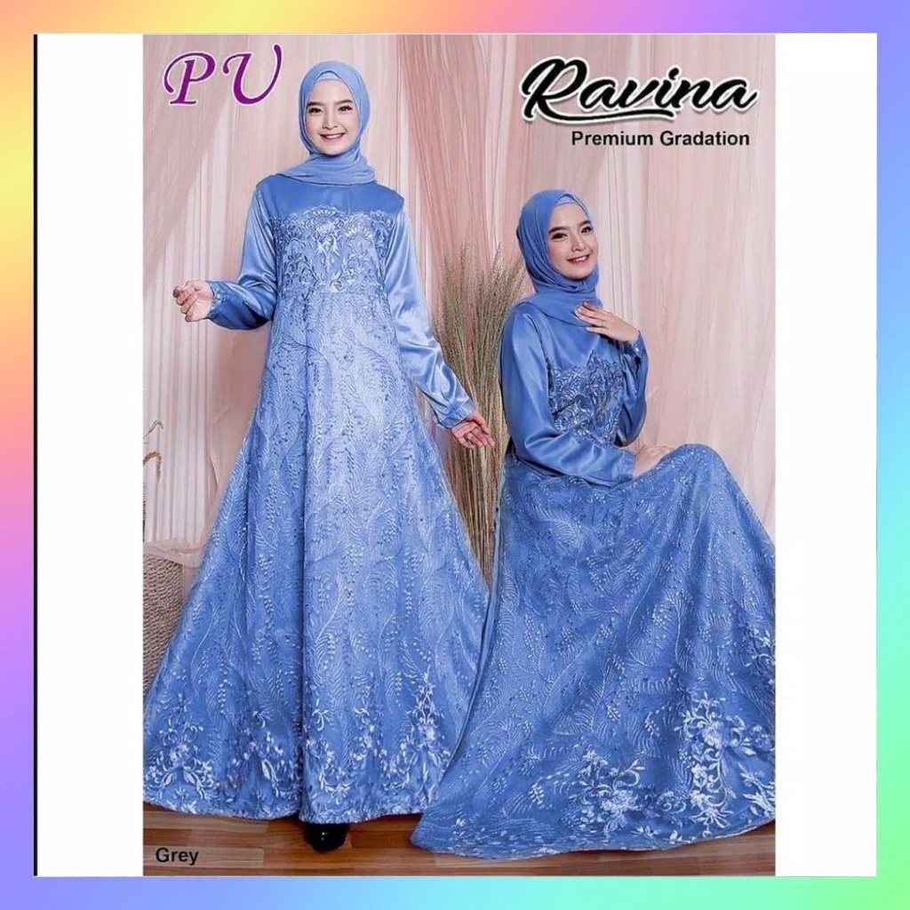 Gamis Ravina - Dress Brukat Tile Remaja Dewasa Wanita - Size XL XXL JUMBO - Ready Seragam Pesta