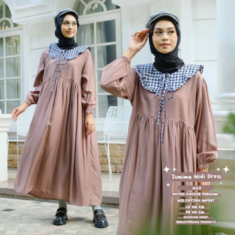 ZUMIMA MIDI DRESS / MIDI DRESS KATUN RAYON VISCOSE / SANSO MIDI DRESS / LONG TUNIK POLOS