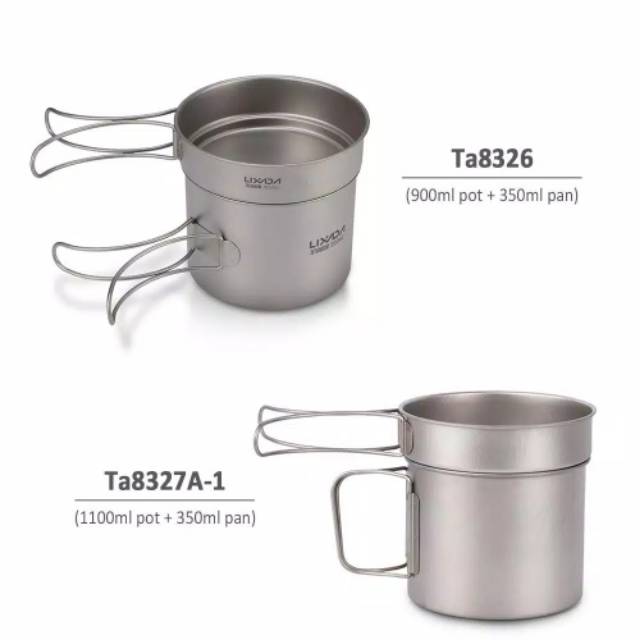 Lixada titanium Ta8327A-1 1100ml pot 350ml pan cooking set Ultralight camping wajan panci outdoor