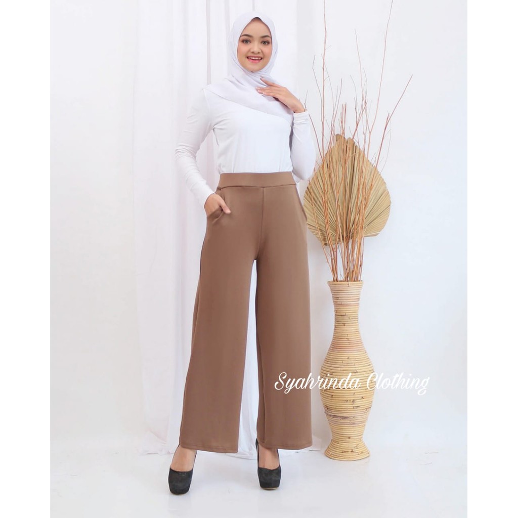 Celana Kulot Panjang Scuba Wanita Basic Cullote Pants Premium Melar Strech Bawahan Polos Celana