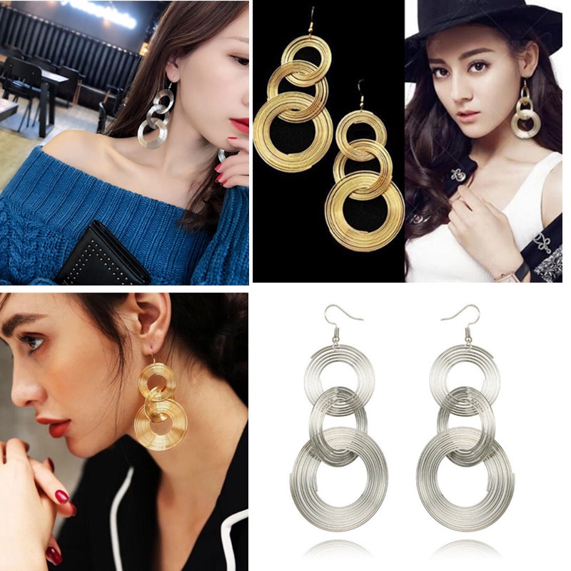 Anting Bentuk Lingkaran Multilayer Bahan Metal Gaya Korea Untuk Wanita