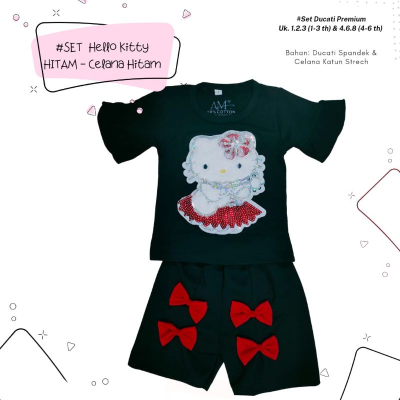 Setelan Anak Perempuan &quot;KITTY&quot; Size 1-5th bahan Ducati Katun Spandek Premium