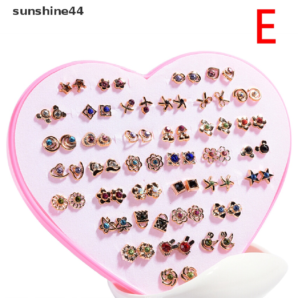 Sunshine 36 Pasang Anting Tusuk Kristal Diamante Bentuk Bunga Untuk Wanita