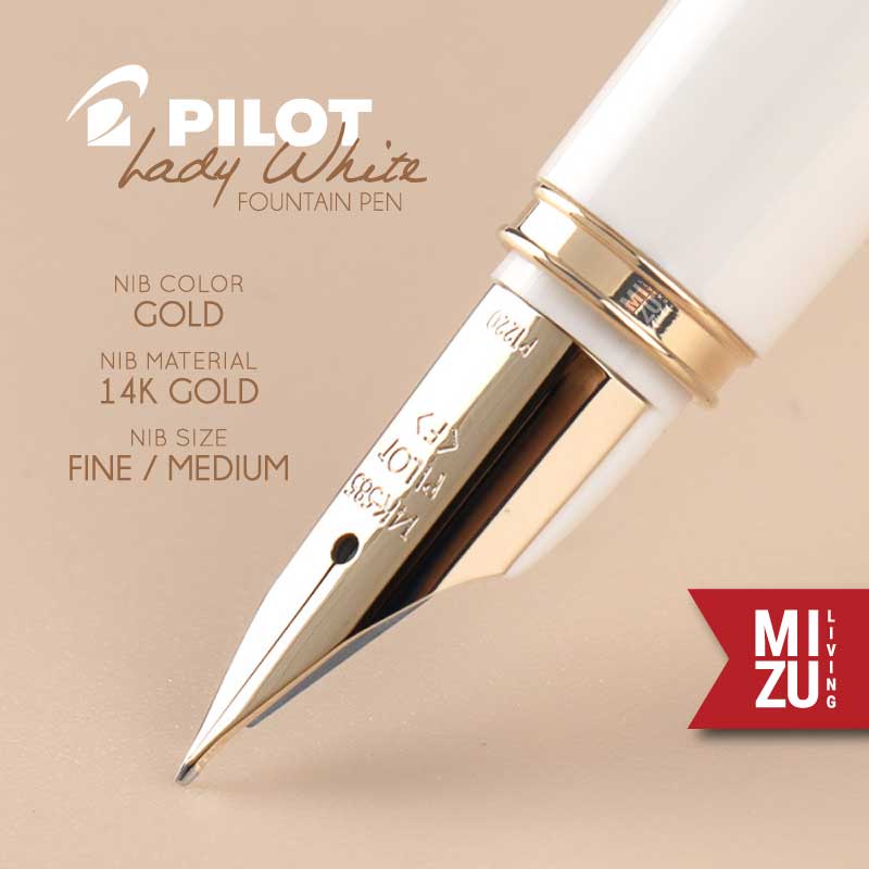 MIZU PILOT LADY WHITE FD-18SR 14K Gold Nib Sakura Cherry Blossom JAPAN Fountain Pen