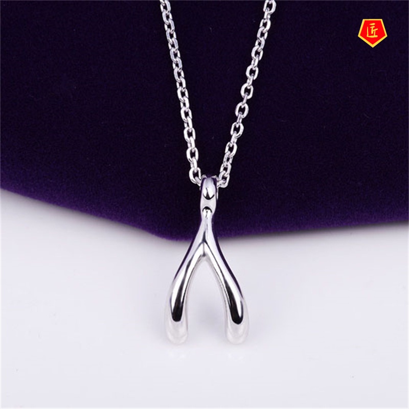 [Ready Stock]Wish Bone Pendant Silver Necklace Fashion Simple Temperament