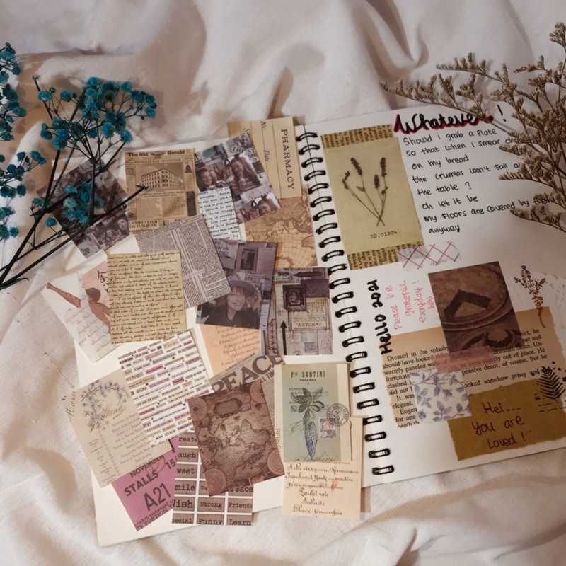 

15 lembar dekorasi jurnal journal kit vintage/planner kit/sticker jurnal/bujo starter kit murah