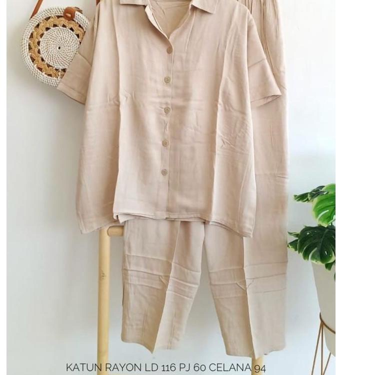 [KODE PRODUK 8RP7B5452] ONE SET LENGAN PENDEK | KEMEJA POLOS LENGAN PENDEK | SETELAN POLOS WANITA | 