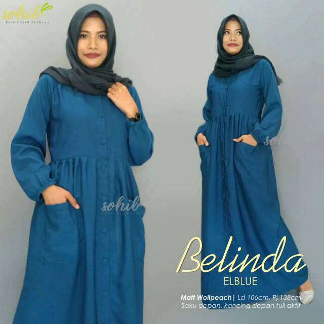 Gamis syari muslimah Belinda bahan wolfis ori by Sohib Solo
