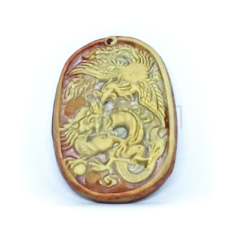 Mata Kalung/Liontin Ukiran Naga & Burung Hong Batu Calcedony Jasper Natural Asli Alam