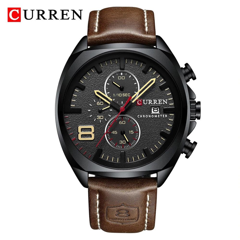 CURREN 8324 Jam Tangan Pria Analog Tali Kulit Chronograph Aktif WATCHKITE WKOS
