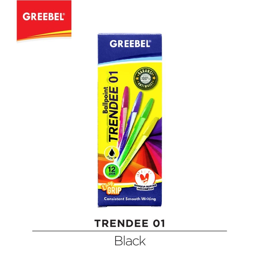 Pulpen / Bolpen / Ballpen Greebel Trendee 01 Hitam Per Pack Isi 12