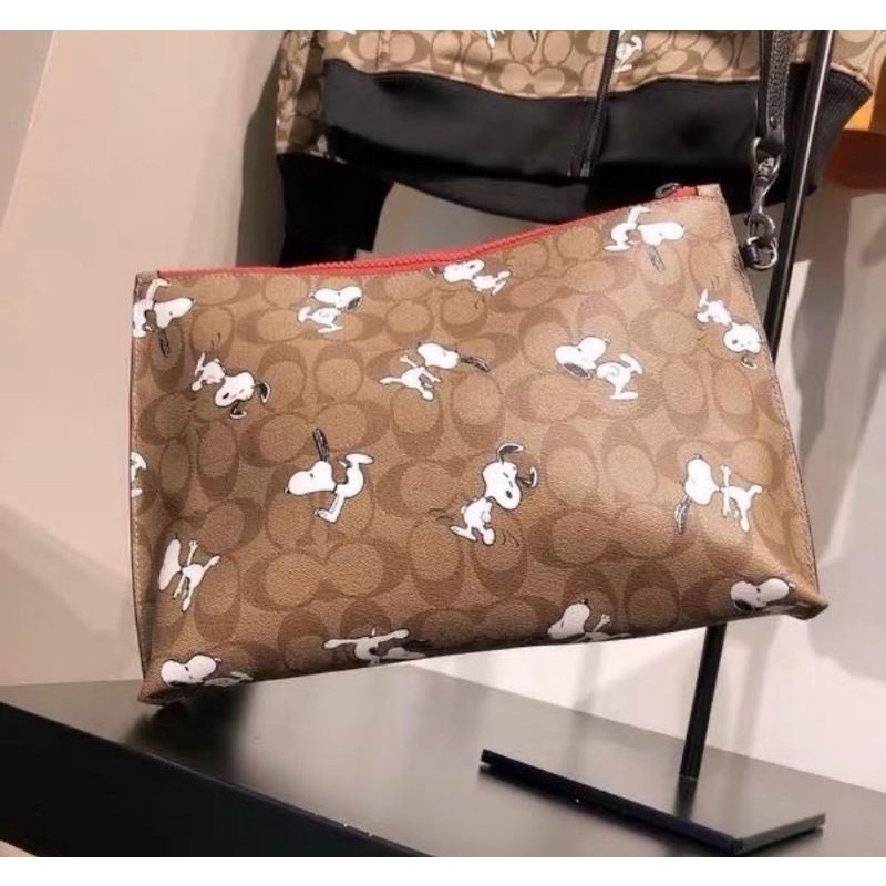 Coach X Peanuts Carryall Pouch In Signature Canvas With Snoopy Print (5734)