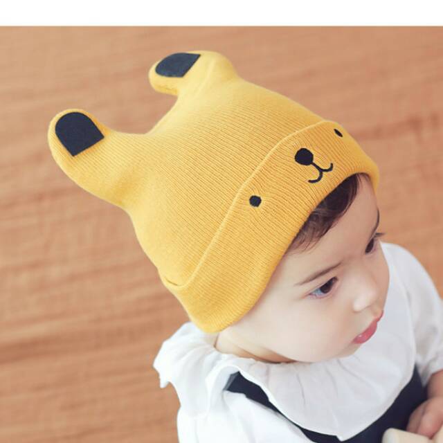 B34 Topi rajut bayi / kupluk anak import motif beruang