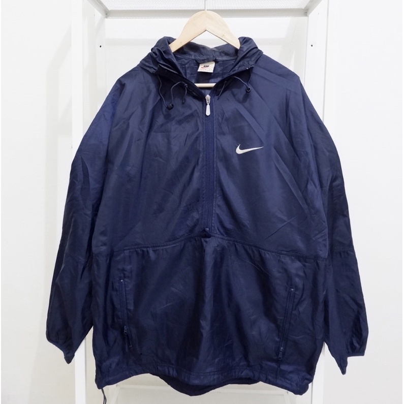 Nike Vintage Jaket Windbreaker Cagoule Navy Big Swoosh | Streetwear | Sport | Second Branded Origina