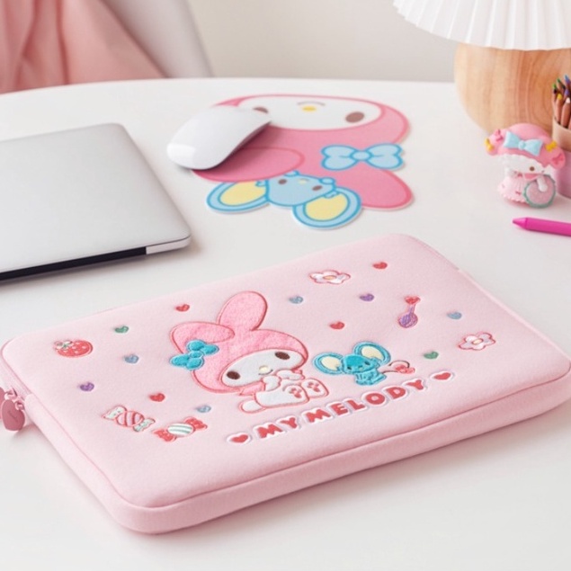 Sleeve Pouch Sarung Tas Bag Case Ipad Tab Tablet Macbook Air Pro Laptop Asus Acer Lenovo HP Huawei 11 12 13 14 15 inch Motif Gambar Kartun Cartoon Karakter Melody Warna Pink Lucu Cute Murah Korean Model Banyak Slot Ruang Stationary