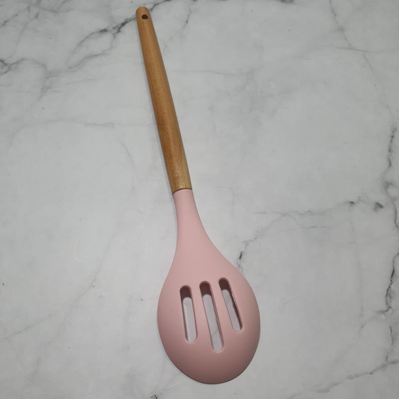 Silicone cooking Spoonela with wooden handle / sodet masak bulet