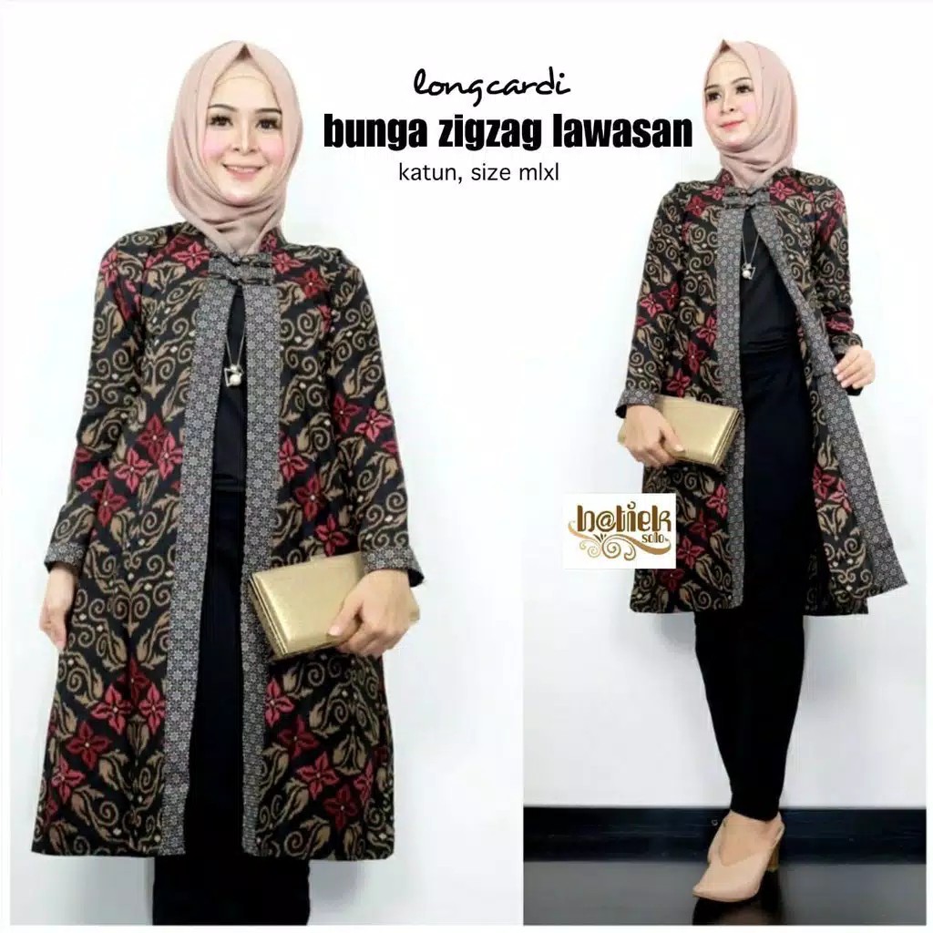 LONGCARDI BUNGA LAWASAN ZIGZAG ALUNA CARDIGAN BATIK CANTIK KARDIGAN BATIK KANTOR SERAGAM BATIK CARDI