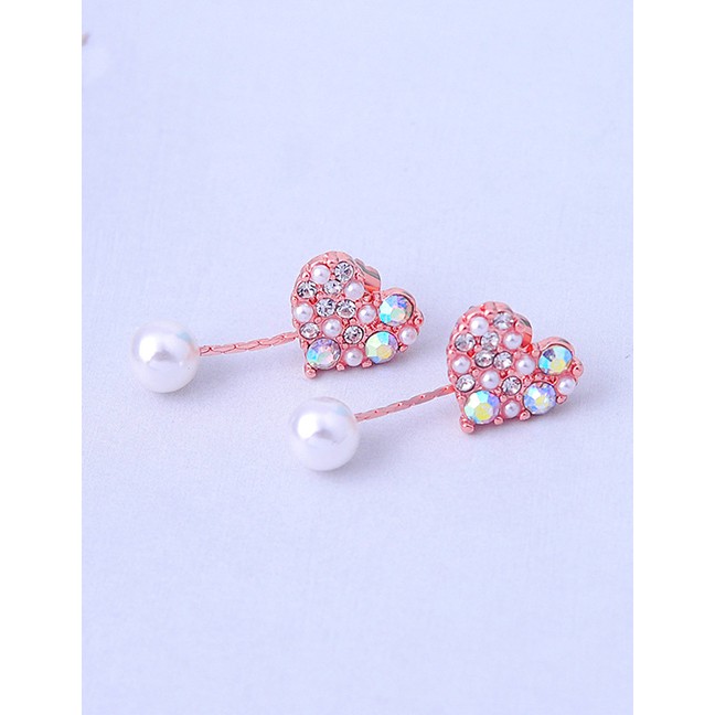 LRC Anting Tusuk Fashion Pink Diamond Heart-shaped Earrings F94058