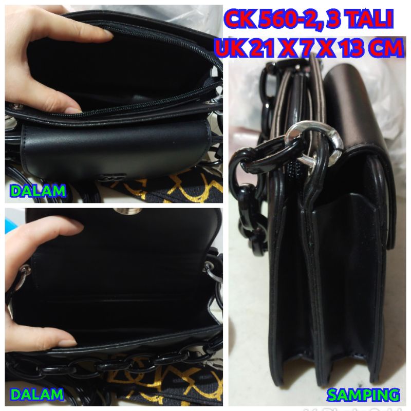 tas fashion 560-2 import 3 tali UK 21 x 7 x 13cm bahan kulit sintetis dove handbags selempang