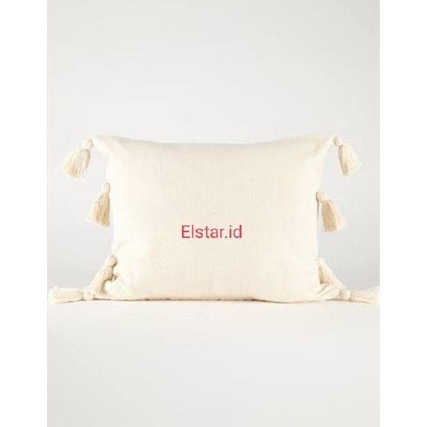 Sarung Bantal Sofa / Sarung Bantal Kursi / Sarung Bantal Sofa Tassel Rumbai Kiri Kanan Putih Cream P