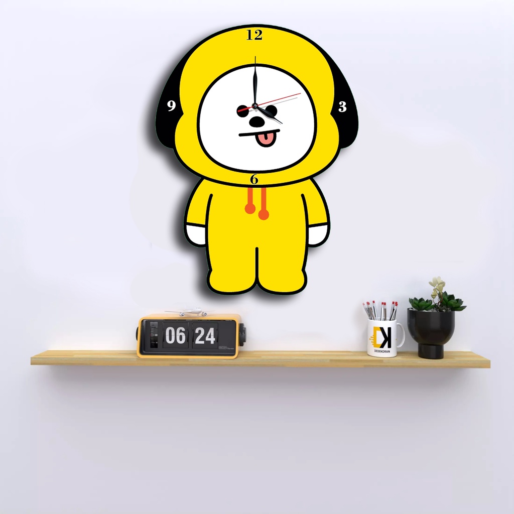 Jam Dinding Pola Unik Design BTS  BT21 Special Edition Free Vintage Box + Baterai rajadekorofficial-Chimmy