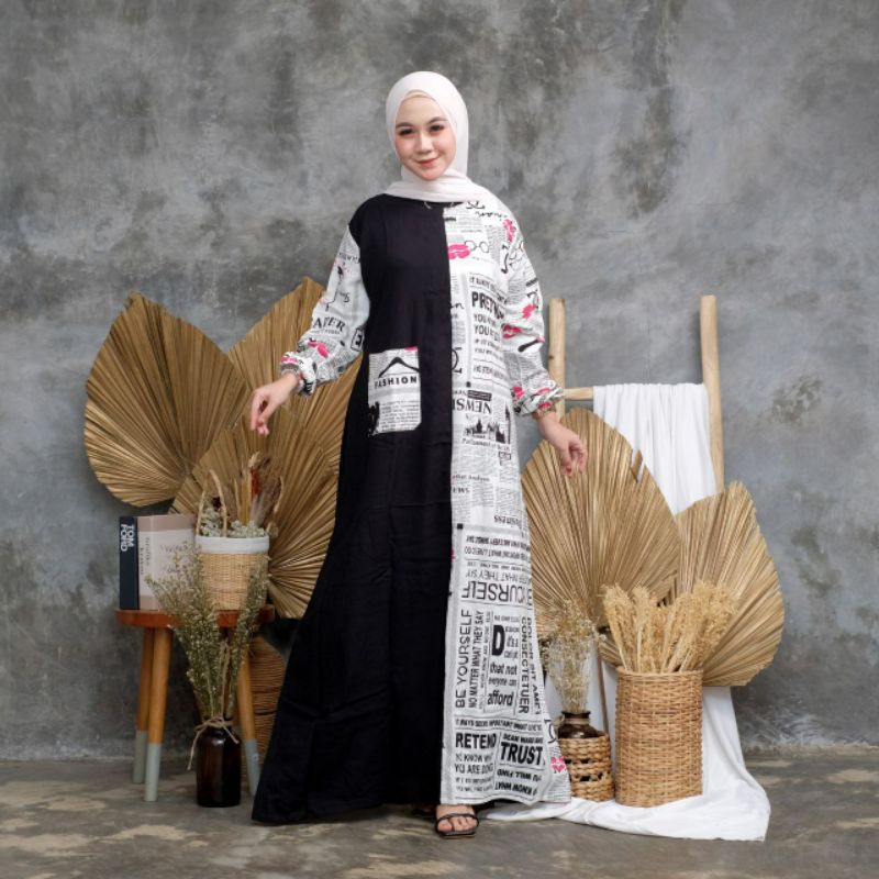 Gamis Rayon Motif Koran • Gamis Elsa Homedress Ld 112 • Gamis Rayon Terbaru • Best Seller