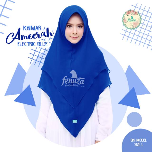 Khimar Ameerah Warna Birel Biru Elektrik by Fenuza Pet Antem Anti Tembem Dua Layer Cantik Syari de